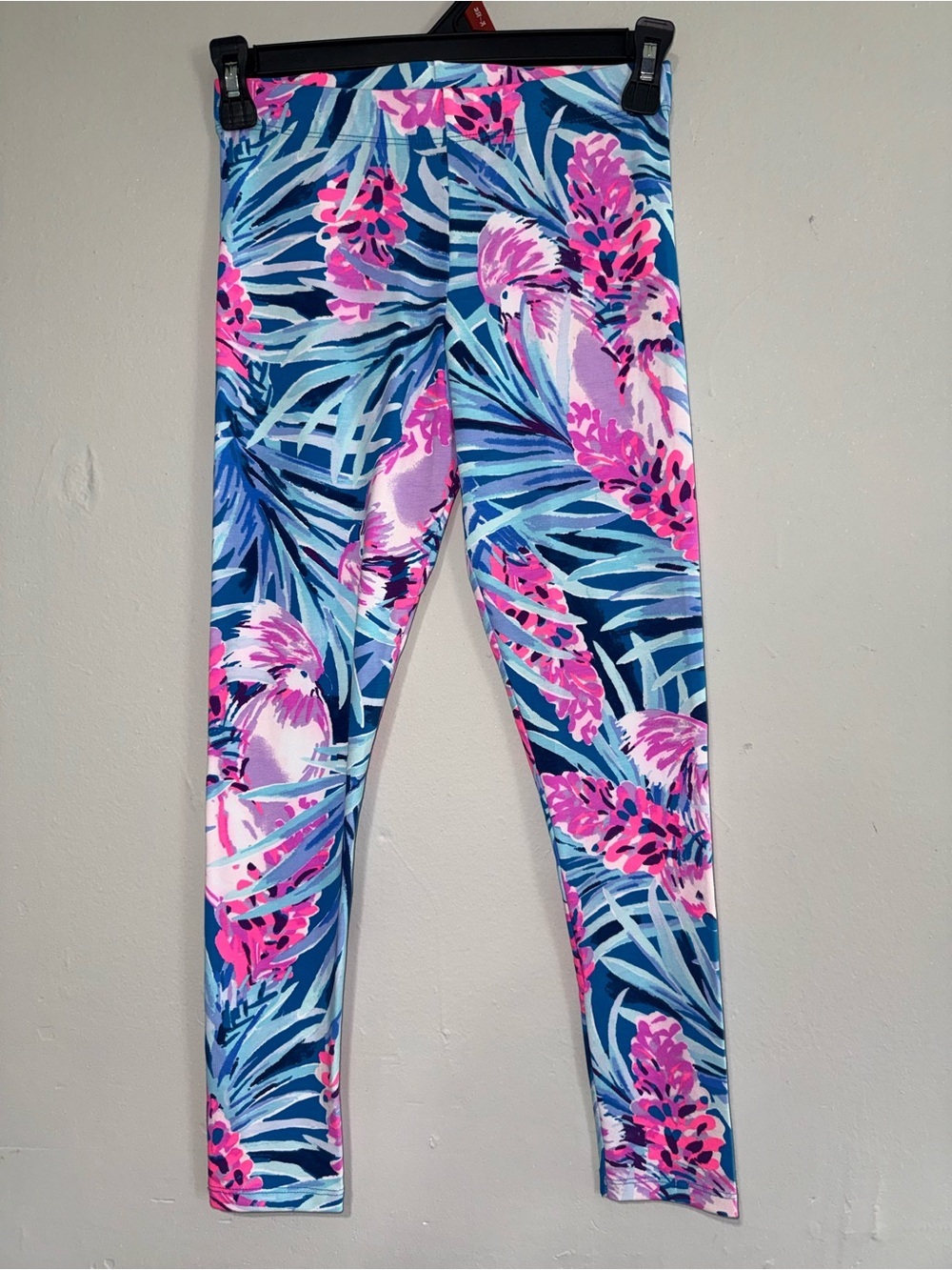 Lilly Pulitzer Girls Tropical Pink Blue Leaf Print Leggings